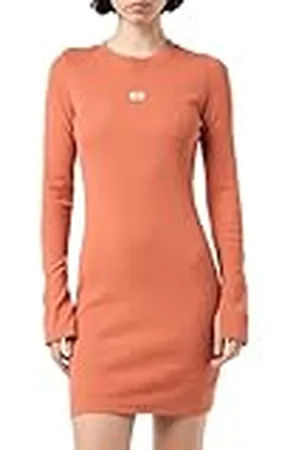 Calvin Klein Vestido Mujer Woven Label Rib Short Dress Manga larga, Naranja , M