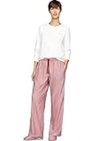 Tommy Hilfiger Conjunto de Pijama Mujer Flannel Pants & Slipper Cálido, Multicolor (Ivory/Pinstripe Rouge), XS