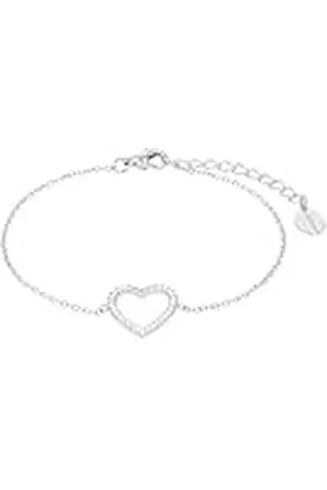 QS by s.Oliver Pulsera de plata de ley 925 joyería del brazo de las señoras, con zirconia cúbico synth., 16+3 cm, plata, corazón, Viene en caja de regalo de joyería