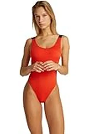 Calvin Klein Traje de baño Mujer Scoop Back One Piece con logotipo en los tirantes, Rojo (Flaming Chili), S