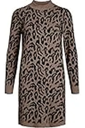 Object Objray L/S Knit Dress AOP Noos Vestido, Fósil/Black Small Animal Jaquard, L para Mujer