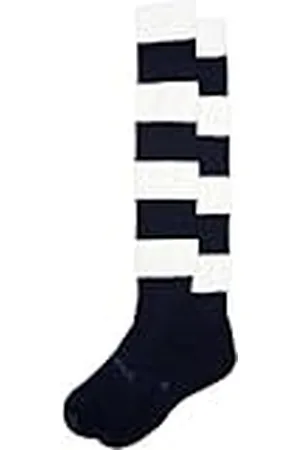 Mitre Mercury Medias de fútbol rayadas Juveniles, equipación de fútbol, Medias largas Ligeras, Medias Deportivas Transpirables, Talla 30-34, Azul Marino/Blanco