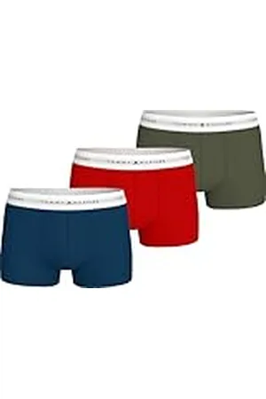 Tommy Hilfiger Calzoncillos bóxer Hombre Pack de 3 Trunks con logotipo en la cintura, Multicolor (Dp Indgo/Prm Rd/Utlty Olv), XL