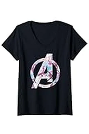 Marvel Mujer Logotipo de superhéroe floral de Avengers Camiseta Cuello V