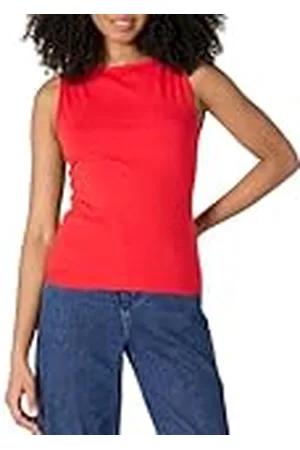Amazon Camiseta sin Mangas de Punto Acanalado, Corte Ceñido y Cuello Barco para Superponer Mujer, , M