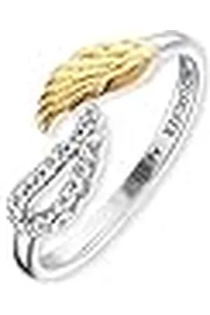 Engelsrufer Anillo de de ley 925 con alas de ángel doradas y circonitas cúbicas, tamaño ajustable, ERR-TWING-ZI-G, de ley, Zirconia cúbica