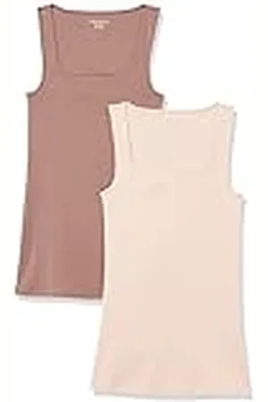 Amazon Camiseta sin Mangas con Cuello Cuadrado y Corte Ajustado Mujer, Pack de 2, , M