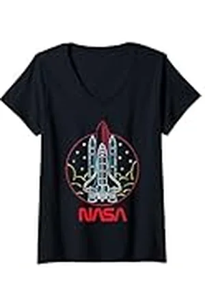 Nasa Mujer Transbordador espacial de neón de la Lineart Camiseta Cuello V