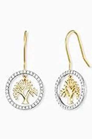 Engelsrufer Pendientes para mujer con diseño de árbol de la vida bicolor de plata de ley chapada en oro con 68 circonitas blancas, sin níquel, 1 Paar, Plata de ley, Circonia cúbica