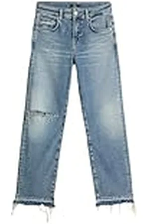 7 for all Mankind Calie Straight Ankle Shore Break with Unrolled Distressed Hem Jeans, , 25W Mujeres