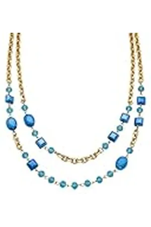 Luxenter Collar Mujer en Aleación de Metal con Cristal Oscuro Color Dorado Acabado en Oro Amarillo de 18k Largo 52 cm + 10 cm Extensión Modelo Zinsis