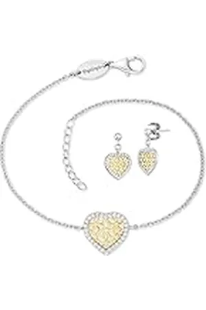 Engelsrufer Conjunto de joyas para mujer – Pulsera y pendientes de corazón flor de la vida – con circonitas blancas – Elegante bisutería, 17 + 3 cm, de ley, No es una piedra preciosa