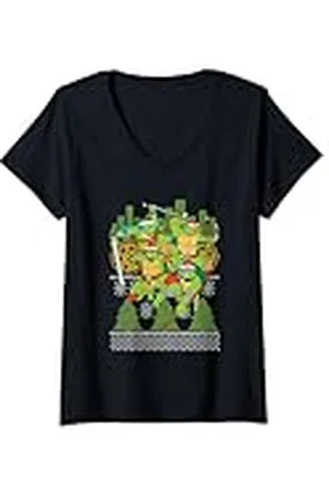 Teenage Mutant Ninja Turtles Mujer Suéter feo de Navidad TMNT Todos los personajes Camiseta Cuello V