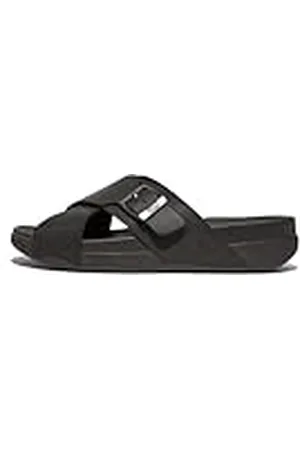 FitFlop Sandalias Cruzadas de Nobuck con Hebilla para Hombre Surfer, deslizantes, Black, 44 EU