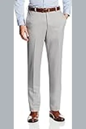 HAGGAR Cool 18 - Pantalones de Hombre de Cintura Alta con Cintura expansible, Color Liso, Tallas Grandes y Altas, String Beige, 38 W/28 L