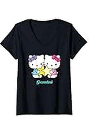Hello Kitty Mujer Signo zodiacal Géminis de Camiseta Cuello V