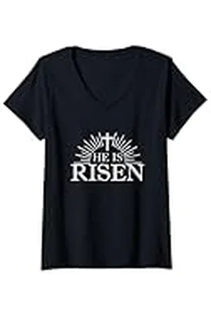 Faith Mujer Él ha resucitado Camiseta Cuello V