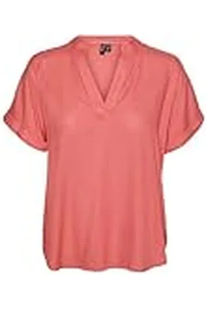 VERO MODA Top Informal de Mujer Cuello Abierto Mangas Vueltas Blusa Corta, Color: , Talla:M