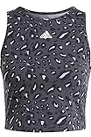 adidas Mujer Essentials Animal-Print Crop Tank Top, Grey/Carbon/Black, XL