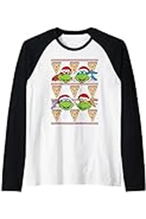 Teenage Mutant Ninja Turtles Suéter feo de Navidad con diseño de cabezas y pizza Camiseta Manga Raglan
