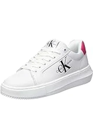 Calvin Klein Jeans Mujer Chunky Sole Sneaker Chunky Cupsole Laceup Zapatillas, Blanco (White/Raspberry Sorbet), 41