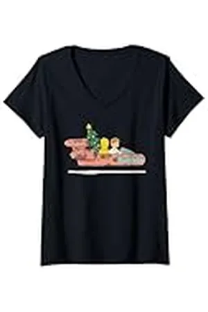 STAR WARS Mujer Carrera navideña de con el árbol de Navidad de Luke y C-3PO Camiseta Cuello V