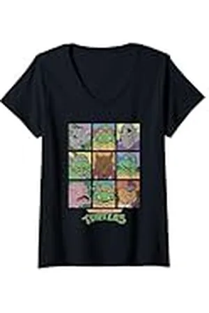 Teenage Mutant Ninja Turtles Mujer TMNT Todos los Personajes Diseño Cuadrado Camiseta Cuello V