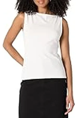 Amazon Camiseta sin Mangas de Punto Acanalado, Corte Ceñido y Cuello Barco para Superponer Mujer, , M