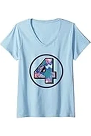 Marvel Mujer Estampado tropical del logotipo de Fantastic Four Camiseta Cuello V