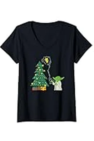 STAR WARS Mujer Yoda navideño de decora el árbol de Navidad Camiseta Cuello V
