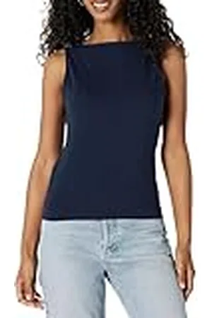 Amazon Camiseta sin Mangas de Punto Acanalado, Corte Ceñido y Cuello Barco para Superponer Mujer, , XL
