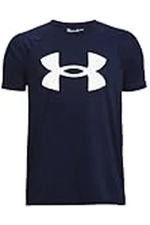 Under Armour UA Tech Big Logo SS Camiseta de manga corta para niño, suave camiseta de deporte con logotipo, color azul medianoche/blanco