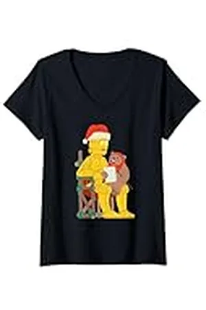 STAR WARS Mujer Holiday Santa C-3PO y Ewok Camiseta Cuello V