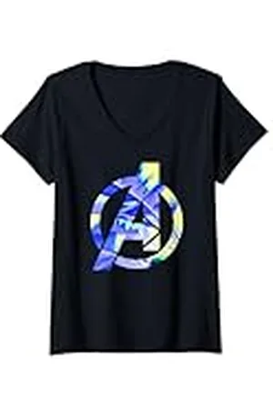Marvel Mujer Logotipo Avengers estampado tropical en neón Camiseta Cuello V