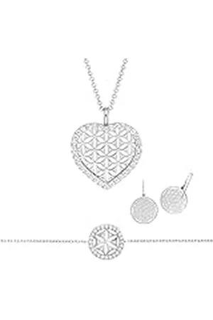 Engelsrufer Conjunto de joyas para mujer – cadena, pulsera y pendientes flor de la vida – de ley 925 rodiada con circonitas – símbolo de armonía y equilibrio, 42 + 4 + 4 cm, 17 + 3 cm, de