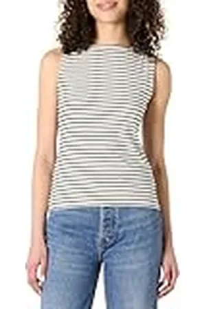 Amazon Camiseta sin Mangas de Punto Acanalado, Corte Ceñido y Cuello Barco para Superponer Mujer, , S