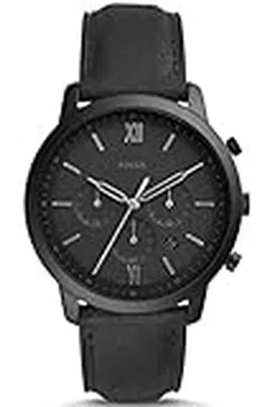 Fossil Reloj para hombre Neutra Chrono, movimiento Cronógrafo Cuarzo, 44mm Caja de acero negro con correa de piel, FS5503
