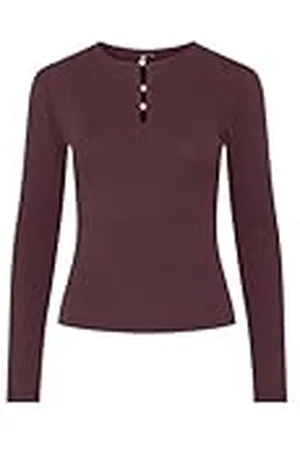 Pieces® Pcperla LS Pearl Top BC Camiseta de Manga Larga, Puerto Tawny, S Mujeres