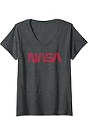 Nasa Mujer Logotipo de gusano rojo desgastado de la Camiseta Cuello V