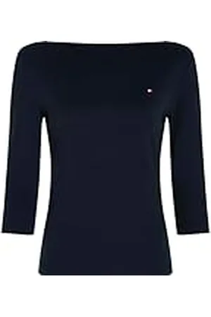 Tommy Hilfiger Camiseta de Manga Larga para Mujer Slim Cuello Barco, Azul (Nos Desert Sky), L