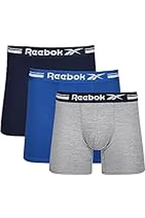 Reebok Calzoncillos Tipo Bóxer Hombre Marino/Azul/Gris con Cintura de Nailon, Paquete de 3, , M