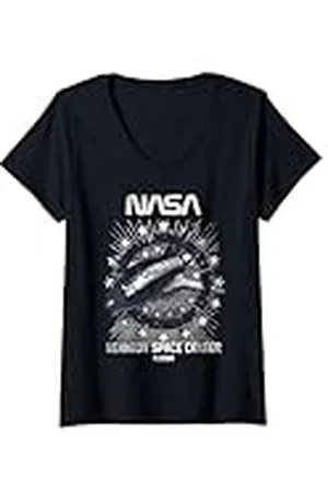 Nasa Mujer Centro Espacial Rocket Kennedy de la Camiseta Cuello V