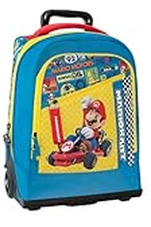 FRANCO COSIMO PANINI Mario Kart - Mochila escolar con ruedas reemplazables, asa ajustable, 2 compartimentos principales, bolsillo frontal, correas acolchadas y ajustables, 36 x 47 x 23 cm, , 36x23x47, Casual