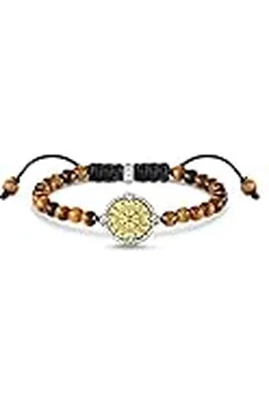 Thomas Sabo Elements of Nature A2009-966-2-L22V - Pulsera para hombre (plata de ley 925 ennegrecida y chapado en oro amarillo 750, longitud: 15-22 cm), diseño de ojo de tigre, 15-22 cm, Gema Plata de
