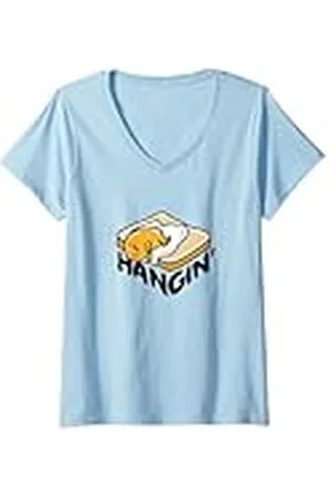 Sanrio Mujer Gudetama Huevo Japón Perezoso Colgando Camiseta Cuello V
