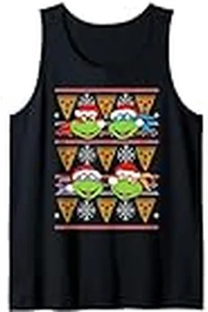 Teenage Mutant Ninja Turtles Suéter feo de Navidad con diseño de cabezas y pizza Camiseta sin Mangas