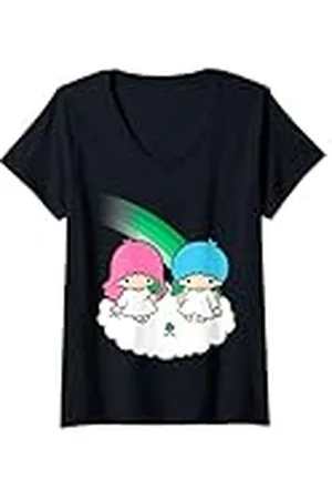 Sanrio Mujer Trébol Little Twin Stars del Día de San Patricio Camiseta Cuello V