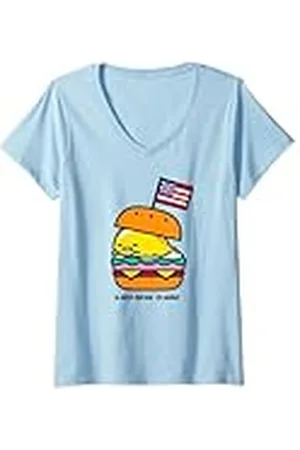 Sanrio Mujer Gudetama A-meh-rican America Hamburguesa Camiseta Cuello V
