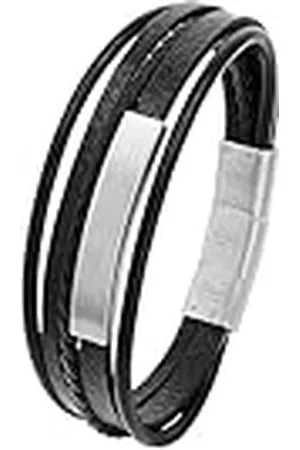 QS by s.Oliver Pulsera de acero inoxidable de cuero de los hombres de la joyería del brazo, 20+1.5 cm, plata, Viene en caja de regalo de joyería