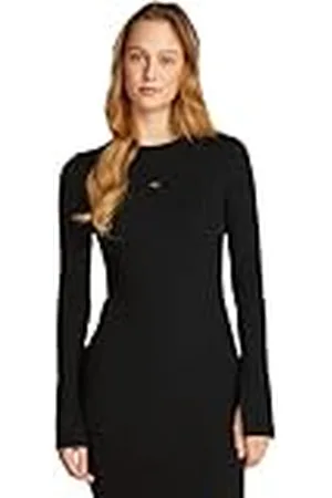 Calvin Klein Vestido Mujer Woven Label Rib Short Dress Manga larga, Negro , M